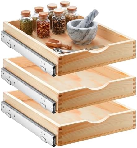 Sintuff 3 Pack Wooden Pull out Tray Cabinet Organizer, 15'' X 21'' by Sintuff