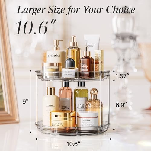 LAMU 2 Pack 2 Tier Lazy Susan Turntable Organizer 10.6'' Rotating Spice Rack Organization for Cabinet, Kitchen, Pantry, Countertop, Bathroom, Vanity, Medicine Cabinet Organizer, Grey - Image 2