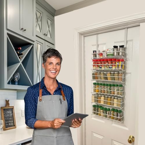 Evelots Over the Door Spice Rack Organizer, 6-Tier, Holds 54 Spices, White - Image 2