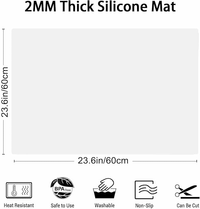 2MM Thick Silicone Countertop Mat, 23.6"x 23.6" Silicone Mats for Kitchen Counter, Nonslip Heat Resistant Mat, Large Kitchen Counter Mats, Waterproof Countertop Protector, Semitransparent - Image 2