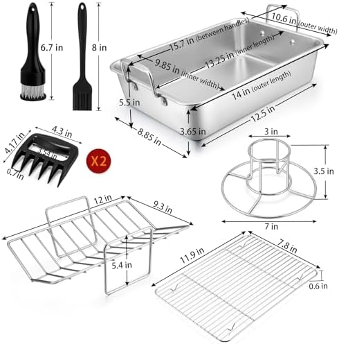 P&P CHEF Roasting Pan,8 PCS, 14 Inch Stainless Steel Turkey Roaster Pan Set - Image 2
