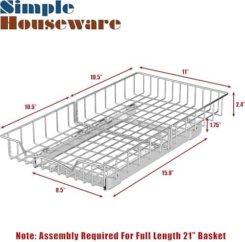 Simple Houseware Under Cabinet Pull Out Sliding Shelf, 21" Dx11 W, Chrome - Image 2