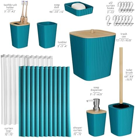Clara Clark Teal Bathroom Set, Shower Curtain Set, Bathroom Accessory Set - Image 2
