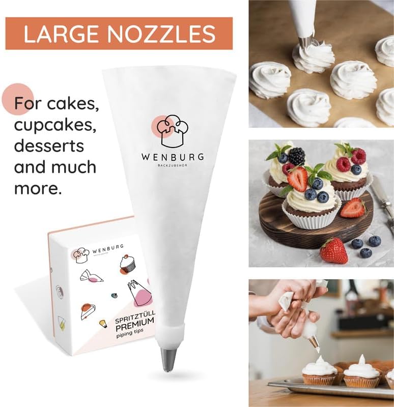Wenburg Versatile & Easy-to-Clean Large Icing Piping Bags and Tips Set - Reusable 7 Large Icing Tip for Cake Decorating - Cotton Icing Bag - Coupler I Professional Cupcake Kit, Premium Baking Supplies - Image 6