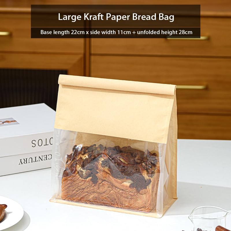 Paper Bakery Bags with Window, Kraft and White, Roll Top Closure, Food Storage for Bread Cookies Snacks (100, Kraft, Large) - Image 2