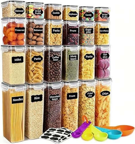 24pcs Airtight Containers, Clear Stackable Dry Food Storage | clear airtight containers with tight lids keep dry food fresh. Safe plastic, stackable for pantry kitchen storage by stusgo