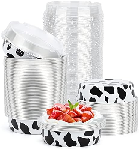Beasea 4 Inch Mini Pie Tins with Lids, 100 Pack 8 Oz Disposable Tart Pie Pans Black White Aluminum Foil Tart Tins Round Muffin Container Mini Cheesecake Pan for Pie Tart Quiche by Beasea