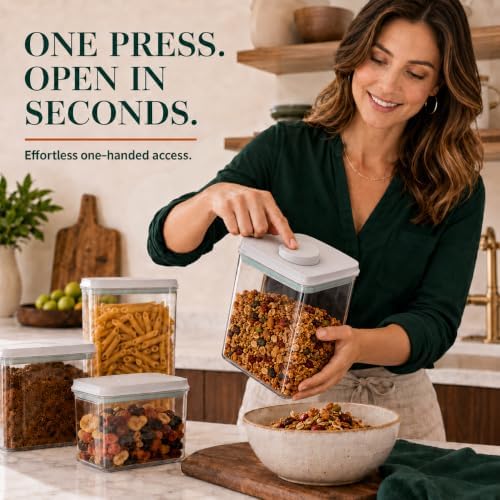 12-Piece Airtight Food Storage Containers, Pantry Canister Set | Three each of 1.3, 2.1, 2.9 and 3.5 Qt; clear stackable BPA-free pantry canisters with pop lids and tall spaghetti storage. - Image 2