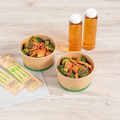 Restaurantware Compostable Paper Food Containers 50 Pack Of 34 oz BPI-Certified Round Kraft Salad Bowls Disposable Grease-Resistant Meal Prep Take Out Containers For Ice Creams, Soups, Snacks - Image 3
