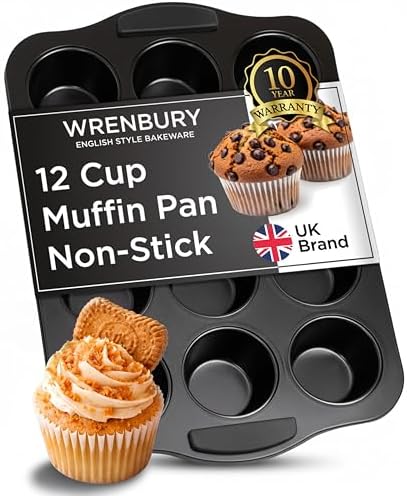 Wrenbury Muffin Pan 12 Cup Non-Stick – Deep Yorkshire Pudding Tin | PTFE & PFOA Free Carbon Steel, Warp Resistant Baking Tray for Evenly Baked Cupcakes by Wrenbury