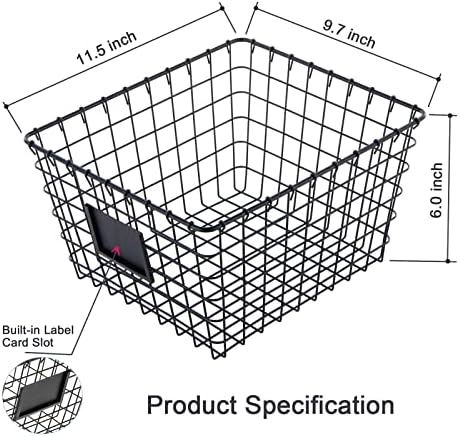 JUNCHU CHERRY 4 Pack【Large】 Wire Handmade Storage Basket for Organizing Household Goods,Pantry Organization,Bathroom countertop,Laundry,Wardrobe Storage Basket,Black - Image 3