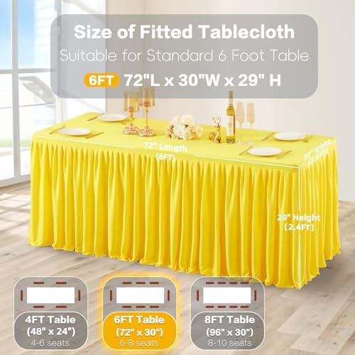 Wish Care Yellow Table Clothes for Rectangle Tables 6ft, Wrinkle Resistant Fitted Table Cloth with Pleated Ruffle Skirts for Banquet Wedding Baby Shower Folding Tables - Image 5