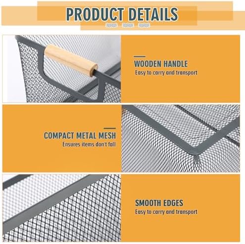 Ziliny 4 Pcs Mesh Wire Baskets for Organizing, Medium, Dark Gray | Metal Pantry Organizers with Wooden Handles, Storage Steel Bin, Kitchen Baskets for Fruit Potato Onion Snacks Bath Cabinet - Image 3
