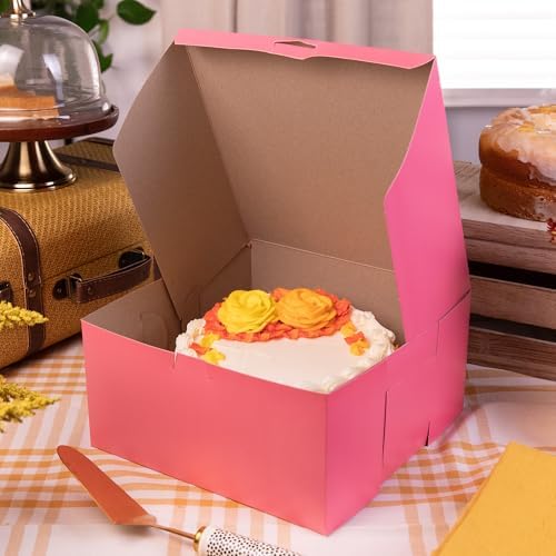 Southern Champion Tray 0878 Pink Paperboard Non-Window Lock-Corner Bakery Box 10" Length x 10" Width x 5" Height(Case of 100) - Image 5
