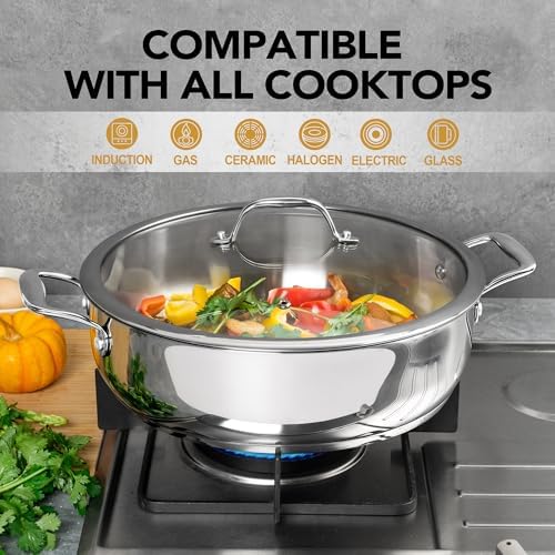 MICHELANGELO 12 Inch Stainless Steel Pan with Lid - Large Saute Pan with Lid, Deep Frying Pan Dishwasher & Oven-Safe, All Cooktops Compatible, 6 Quart - Image 4