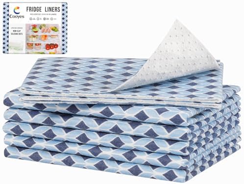 Cooyes 6 Pack 12" × 24" Cloth Shelf Liners for Kitchen Cabinet, Non-Slip Refrigerator Liners Machine Washable, Refrigerator Drawer Mats for Glass Shelves and Kitchen Cabinets, (Light Blue) by Cooyes