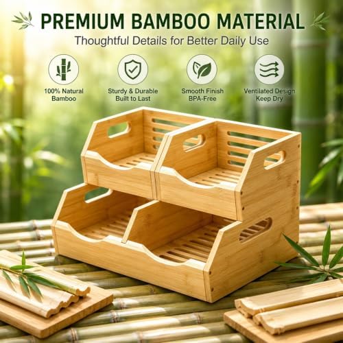 3 Tier Bamboo Pantry Storage Bins, Stackable Onion and Potato Storage Bins - Image 7