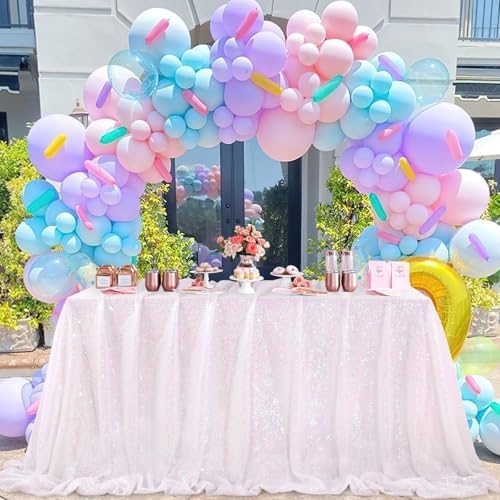 Party Tablecloth Rectangular 90x132inch White Iridescent Tablecloth Overlay by QueenDream