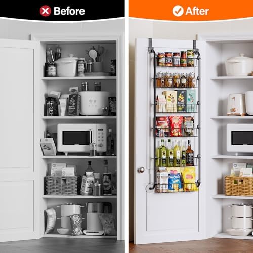 Delamu Over the Door Pantry Organizer, 6-Tier Metal Pantry Door Organization and Storage, Hanging Kitchen Basket Spice Rack Seasoning Shelves, Cabinet Door Organizer for Easy Install,D5xW18xH50inch - Image 5