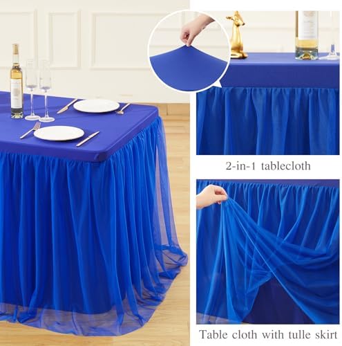 Royal Blue Table Cloths for Parties Tulle Table Skirts Rectangle Tables 8ft Fitted Spandex Table Covers Stretch Elastic Banquet Wedding Baby Shower Birthday Party Table Cloths 8 Foot Rectangle - Image 5