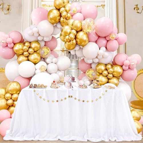 White Sequin Tablecloth Rectangle 90 x 156 Inch Table Cloth for Wedding by QueenDream