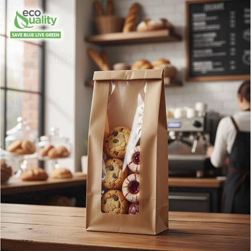 Bakery Bag with Window For Cookies or Pastries - 8.7 x 4.7 x 2 inches Brown Kraft Paper - Pastry Bagel - Sandwich - Trail Mix Bags (500) - Image 7
