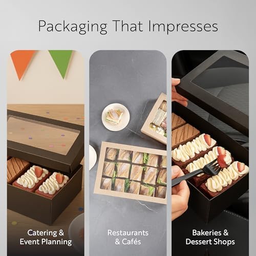 Restaurantware-Cater Tek 22.2 x 10 x 3.2 Inch Catering Boxes, 100 Insert Tab Lock Baked Goods Boxes - Window Lids, Easy Assembly, Kraft Paper Window Pastry Box, For Charcuterie Or Cupcakes - Image 6
