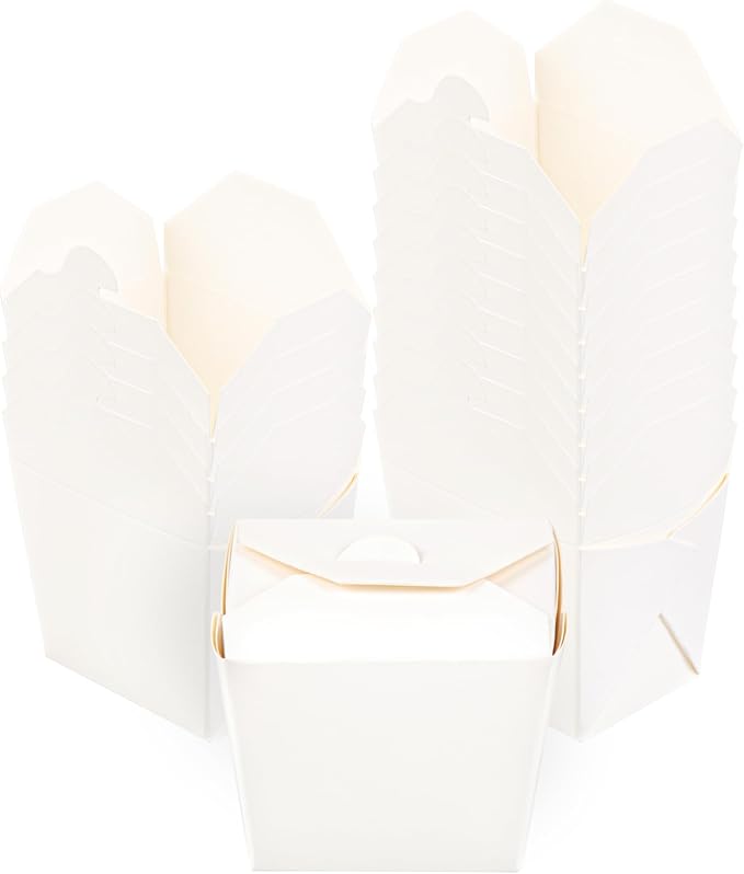 Restaurantware Chinese Take Out Boxes 200 Pack of 8 oz Grease-resistant Party Take Out Food Containers Disposable Stackable Asian Square White Paper To Go Boxes For Restaurants by Restaurantware