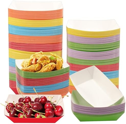 420 Pack 1 Lb Colourful Paper Food Trays, Heavy Duty Disposable Kraft Food Boats for Nachos, Fries, Tacos, BBQ, Snacks. Microwave-Safe,Paper Food Boats for Parties, Picnics, Food Trucks by Unknown