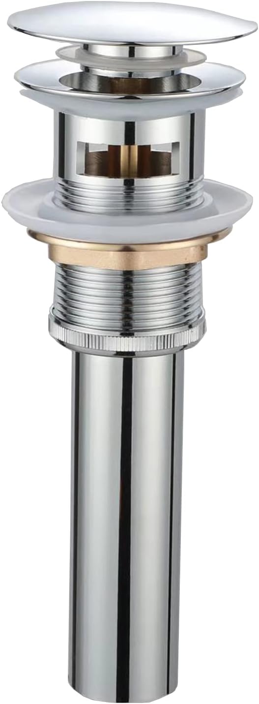 Pop Up Sink Drain with Overflow Bouncing Style Stopper Brass Polished Chrome for Bathroom