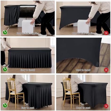 Spandex Tablecloth 8FT Rectangle Table Cover 3 Pack Black Wrinkle-Free - Image 4
