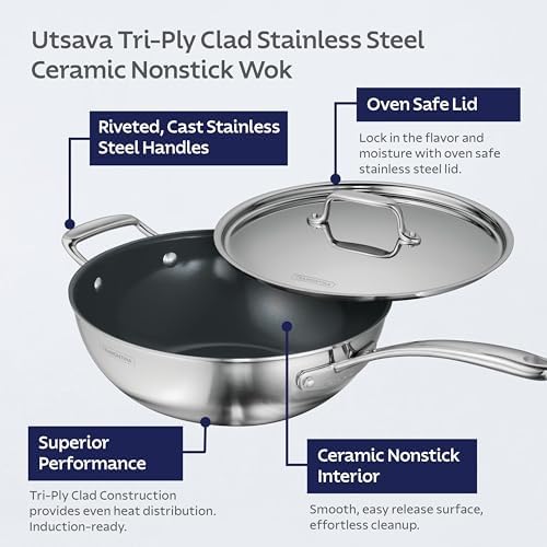 Tramontina Utsava Tri-Ply Clad Stainless Steel 3.75-Quart Wok with Lid - Image 3