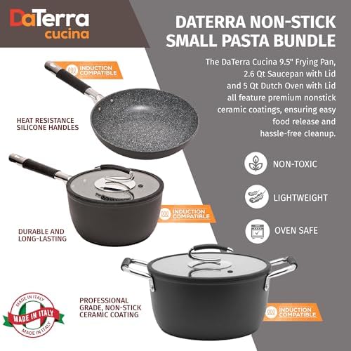Nonstick Small Pasta Bundle – 2.6 Qt Saucepan with Lid, 9.5" Frying Pan, 5 Qt Dutch Oven with Lid – Induction Compatible, Oven Safe, Ceramic Nonstick, PTFE & PFOA Free Cookware Set – Made in Italy - Image 2