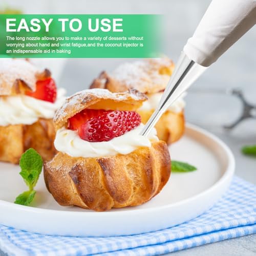 4 Piece Stainless Steel Piping Nozzles Set, Baking Doughnut Syringe for Cakes, Cupcakes and Doughnuts Decorating, Puff Filling and Jam, Cream, with Cleaning Brush - Image 3