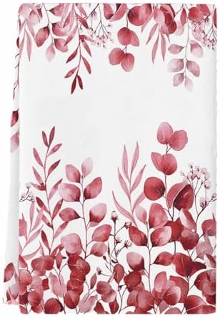 Red Eucalyptus Kitchen Towels Set of 1, Absorbent Dish Towels for Kitchen, Botanical Summer Leaves Country Floral Microfiber Hand Towel, Quick Drying Tea Towel for Cleaning Decorative Dishcloths - Image 2