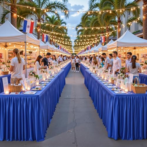 PARTISKY 2 Pack Royal Blue Tablecloths for Rectangle Tables 6ft, Wrinkle Resistant Spandex Table Cover Fitted Stretch Table Cloth with Pleated Ruffle Skirts for Party Banquet Dining Birthday Wedding - Image 5