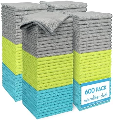 AIDEA Microfiber Cleaning Cloth-600PK, Soft Microfiber Towels for Cars, Absorbent Cleaning Rags, Lint-Free Streak-Free Wash Cloths for House, Kitchen, Window(12in.x12in) by AIDEAHOME