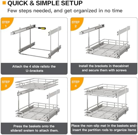 2-Tier Kitchen Cabinet,Pull Out Cabinet Organizer,Shelf and Drawer Organizer Slide Out Pantry Storaqe Basket in Multiple Sizes (12" W x21 D) - Image 5