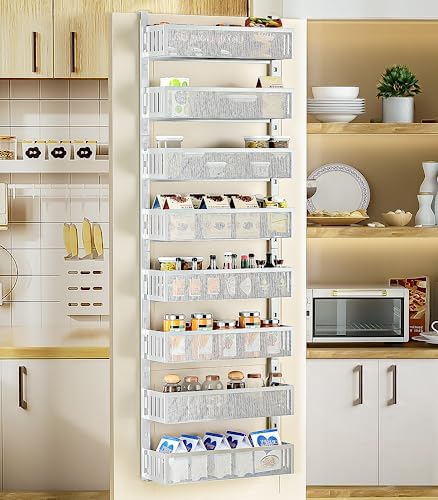 8-Tier Over The Door Pantry Organizer with Mesh Baskets, Adjustable & Stable Hanging Spice Rack for Kitchen, Bathroom, Bedroom, and Baby Essentials Storage (16" W 8-Tiers, White) by DAOTENGQL