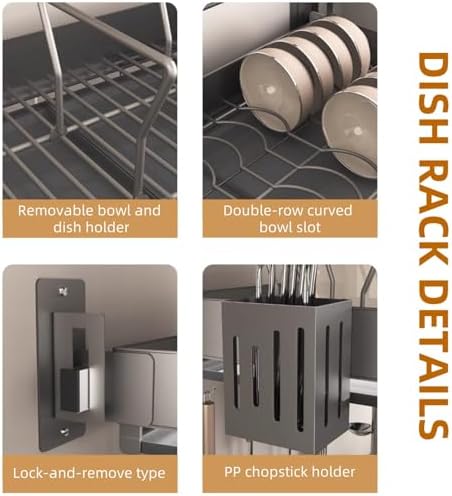 Wall-Mounted Stainless Steel Dish Drying Rack with Cutlery Holder,Hooks & Drainboard – Space-Saving Shelf for Plates,Bowls & Cups - Image 6
