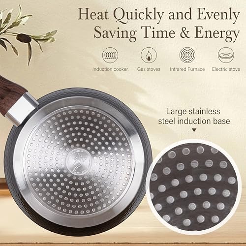 Kitchen Academy Induction Pots and Pans Set Nonstick, Hammered Cookware - Image 2