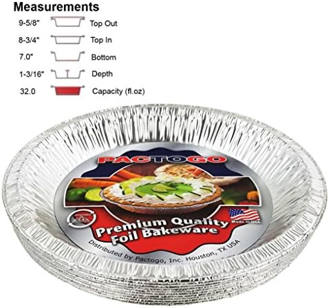 Pactogo Aluminum Foil Pie Pan (Actual Top-Out 9-5/8 Inches - Top-In 8-3/4 Inches - Vertical Depth 1-3/16 Inches) - Disposable Baking Tin Plates with Clear Plastic Hinged Containers (Pack of 100 Sets) - Image 2