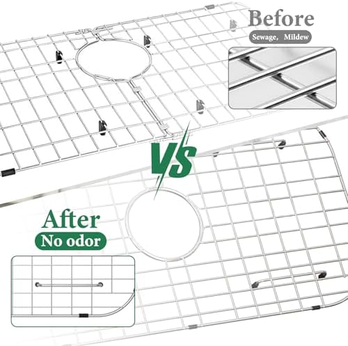 GUUKIN Sink Protectors for Kitchen Sink Bottom, 26" x 14"Stainless Steel Sink Protector with Center Drain Hole, Sink Rack with Extra Replacement White Rubber Feet - Image 6