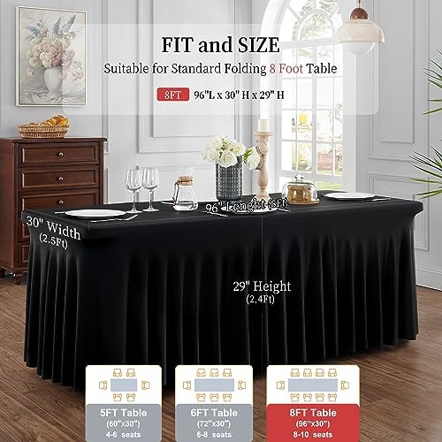 Spandex Tablecloth 8FT Rectangle Table Cover 3 Pack Black Wrinkle-Free - Image 6