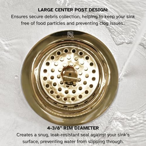 Westbrass A214-01 3-1/2" Post Style Large Kitchen Sink Basket Strainer, Polished Brass - Image 5