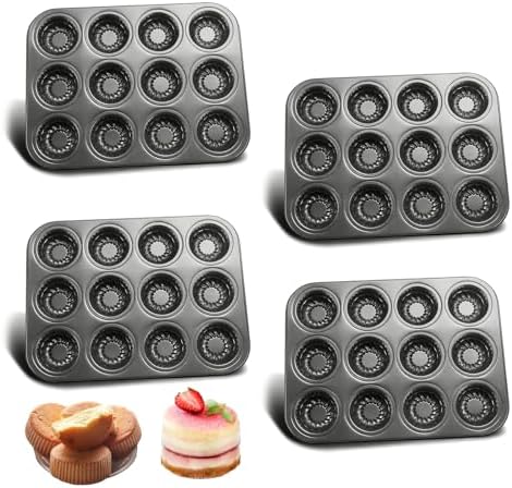 Nonstick Mini Bundt Cake Pans, 12-Cavity Carbon Steel Baking Mold for Muffins, Brownies, and Mini Cakes, Send Goods from Local Warehouse (4 Pack) by Unknown