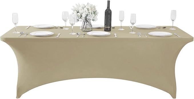 MDS® Pack of 20 Spandex Tablecloth 8FT Tight Fitted Stretch Table Cover – Washable Wrinkle-Free Reusable Elastic Patio Tablecloth for Wedding, Party, Banquet, Trade Show, Event Décor - Champagne Gold - Image 2