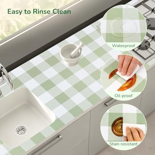 Green Gingham Shelf Drawer Liners Non-Adhesive 17.5In x 10FT - Image 4