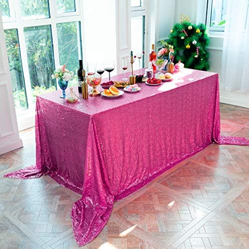 JYFLZQ Hot Pink Sequin Tablecloth Glitter Table Cover 90x132 Inch Rectangle - Image 2
