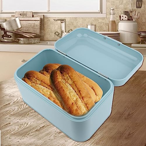 Solid Color Retro Metal Bread Bin Box,Large Bread Box for Kitchen Counter, Large Capacity Kitchen Storage Container,Countertop Space Saving,High Capacity Bread Storage Bin (Blue) - Image 7